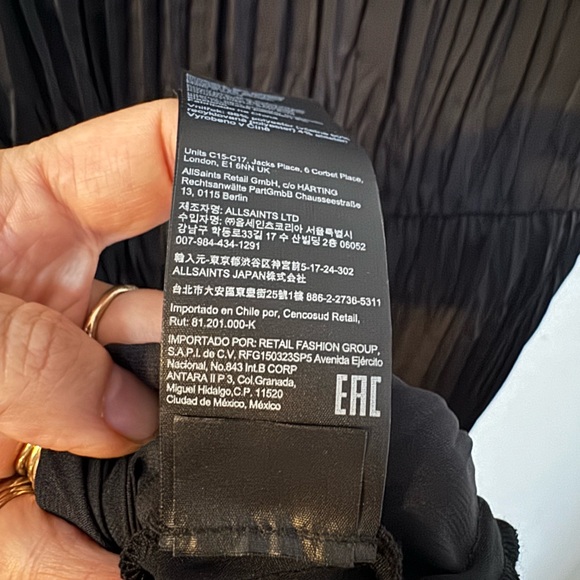 ALL SAINTS black pleated v neck dress black satin size SMALL - Picture 12 of 13